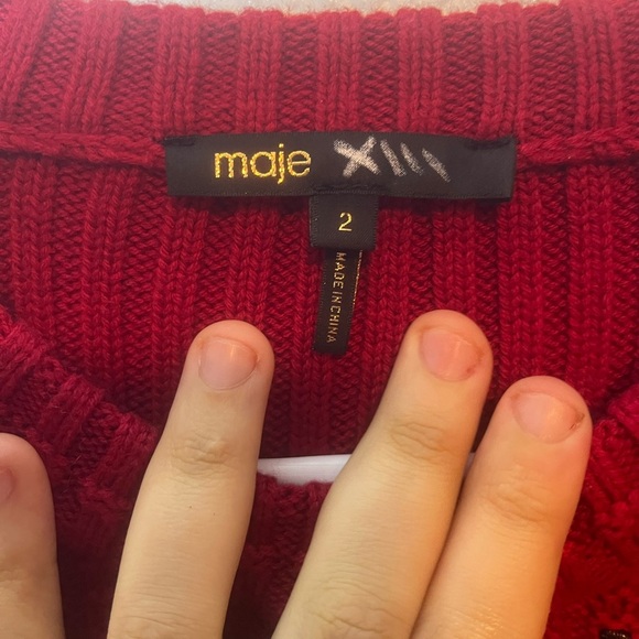 Maje Red Knit Sweater with Faux Leather Braiding Size 2/US M - Picture 3 of 7